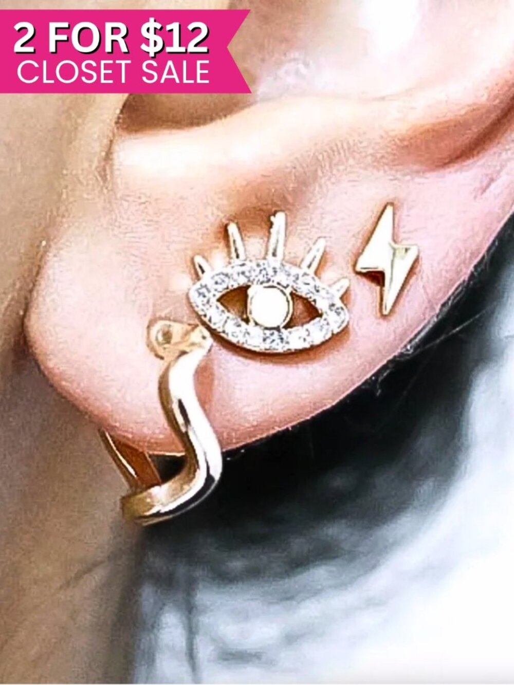 Baublebar Gold Evil Eye Lightning Hoop Earrings Set Multi Piercing Layer